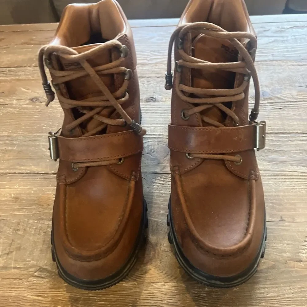 VTG Ralph Lauren Polo Sport Leather Hiking Boots Lug Sole Buckle Strap Men’s 10